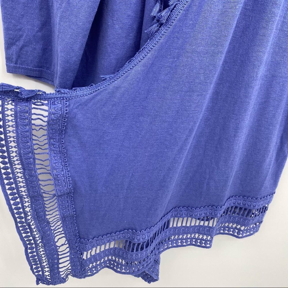 Chico’s blue linen crochet lace accents cardigan sweater - Picture 3 of 10